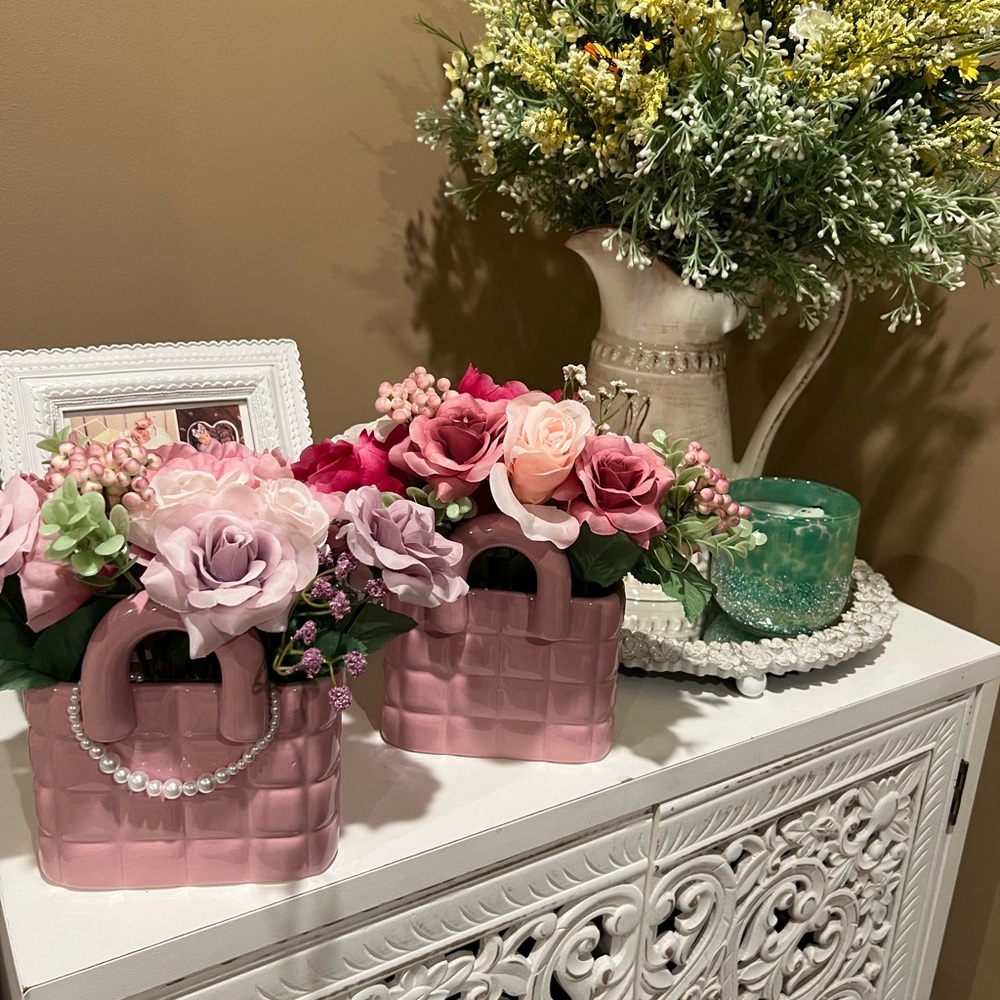 Pink Floral Arrangement in Woven Basket